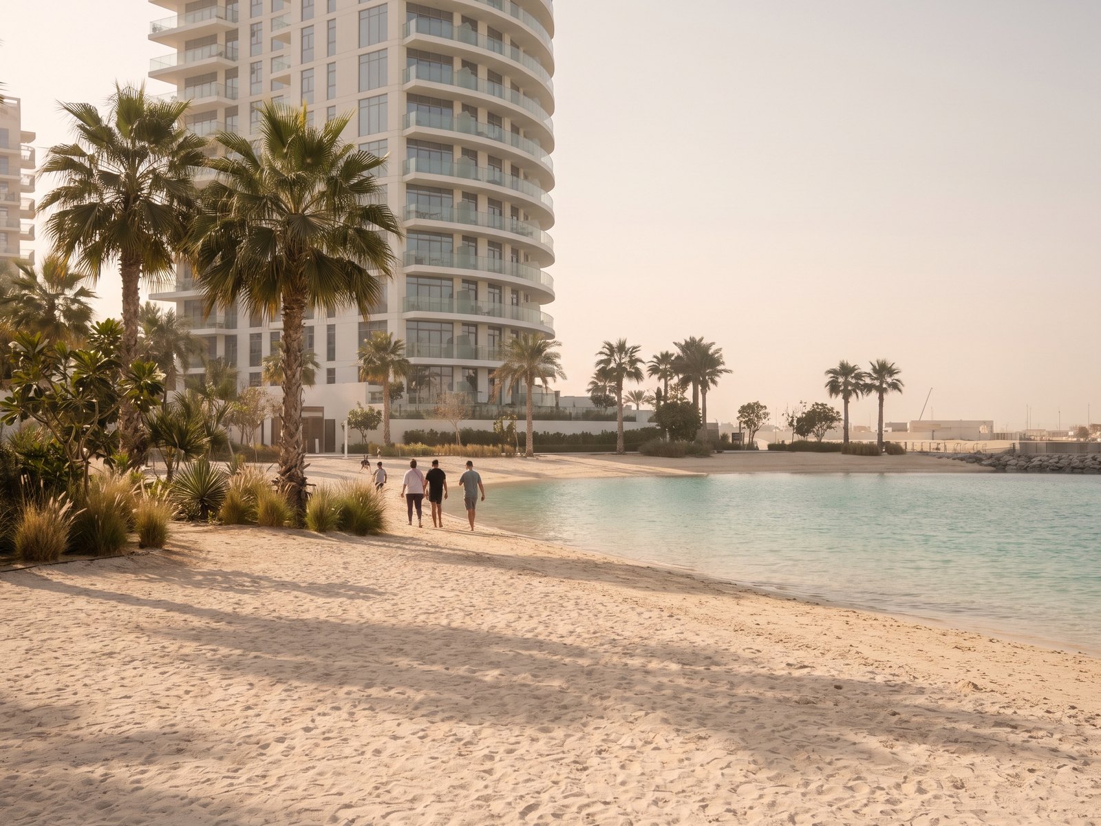Impression of the setting of 330 Riverside Crescent: the lagoon beach beneath the tower